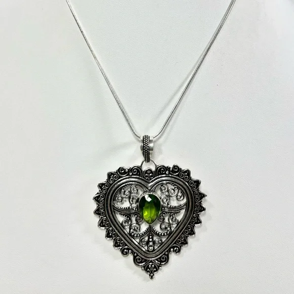 Peridot Rope Design 925 Pendant Bracelet Earrings & Chain (synthetic stones) - Picture 3 of 11